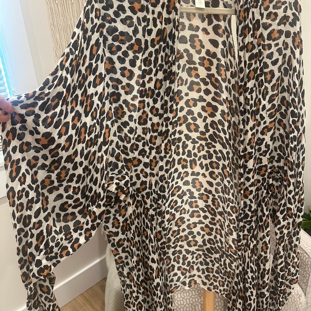 Amuse Society Leopard Print High Low Duster Kimono One Size Boho - Picture 3 of 7